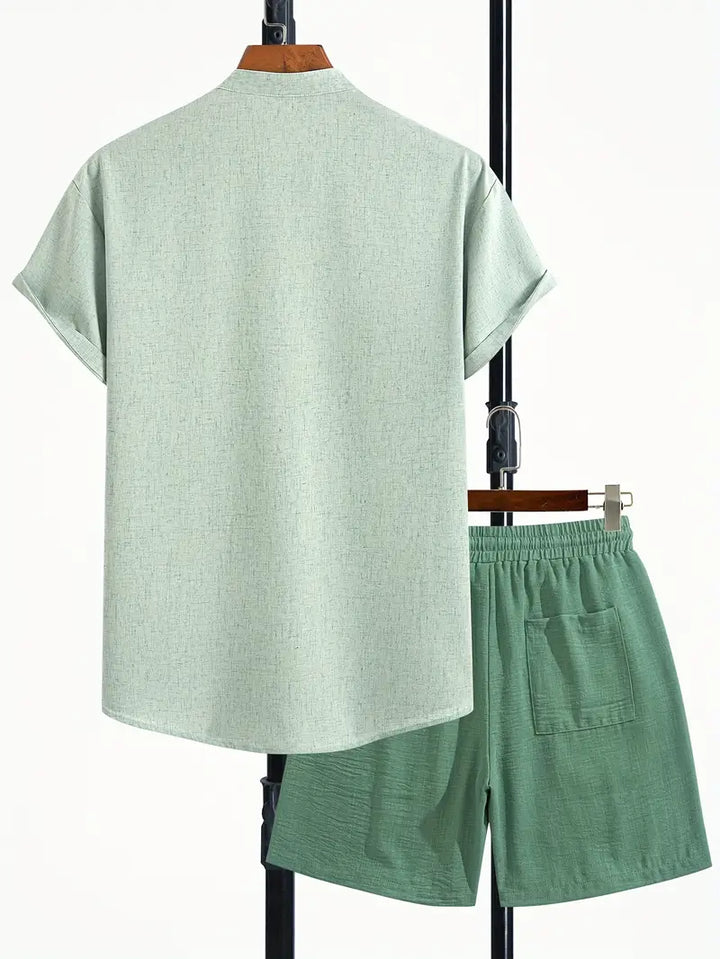 R&L 2-Piece Blended Linen Set for Men – V-Neck
