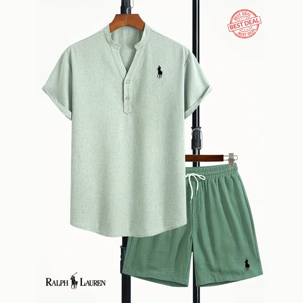R&L 2-Piece Blended Linen Set for Men – V-Neck