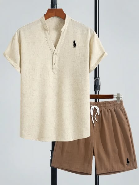 R&L 2-Piece Blended Linen Set for Men – V-Neck