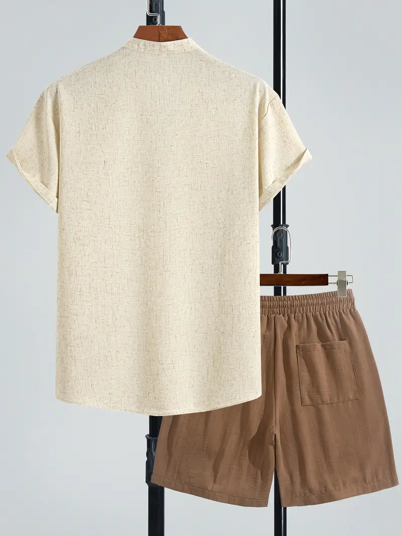 R&L 2-Piece Blended Linen Set for Men – V-Neck