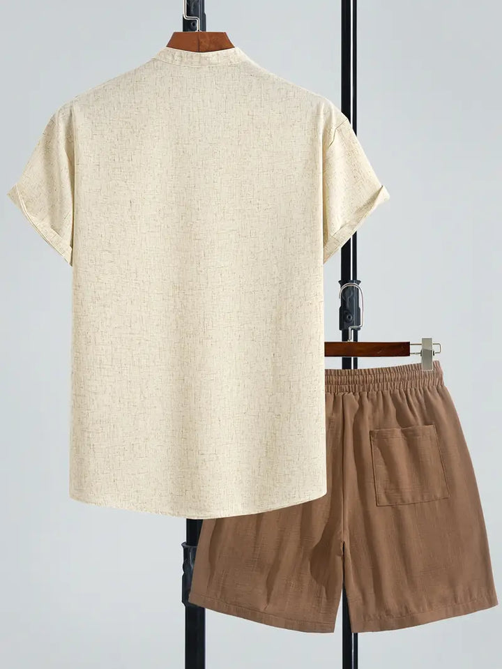 R&L 2-Piece Blended Linen Set for Men – V-Neck
